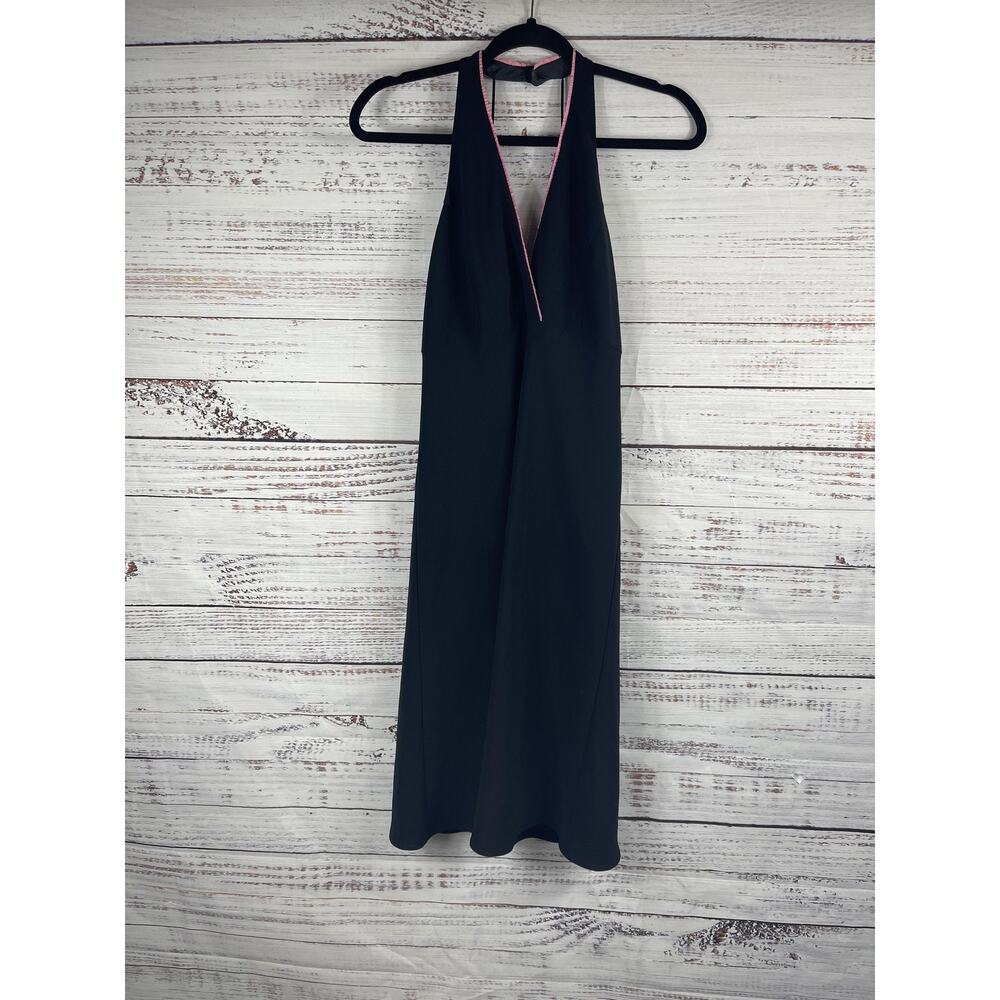 Jane Hamill Dress Women's 8 Black Halter Pink Trim Sleeveless Evening Gown Y2K